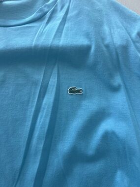 Lacoste Sky Blue Cotton Crewneck Tee with Green Crocodile 3xl but fits like a 2x